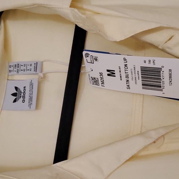 NWT Adidas Satin Yellow Oversized Button Down Shirt Womens Size M - Picture 10 of 11